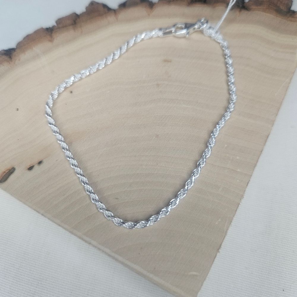 NWT Solid 925 Sterling Silver Diamond Cut Rope Chain Bracelet 7" 1.8mm Italy